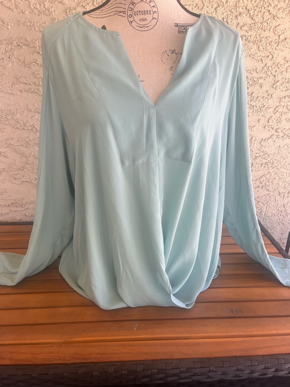 Who What Wear Soft Seafoam V-Neck Draped Blouse